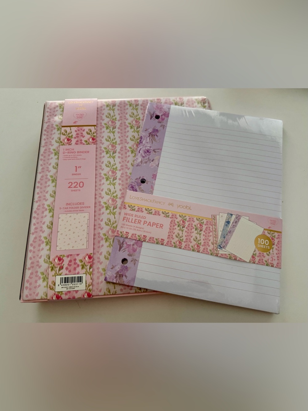 NEW 2 pc LoveShackFancy Yoobi 1" Binder 5 tab Dividers AND Filler Paper Bundle